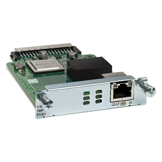 Cisco VWIC2-1MFT-T1/E1 network interface card with metal faceplate and RJ45 port