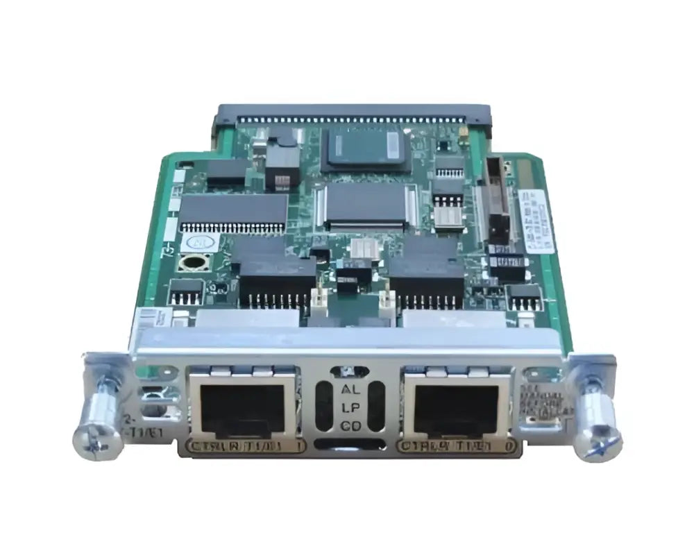 Cisco VWIC2-2MFT-T1/E1 router network module with dual RJ-48 ports, front view