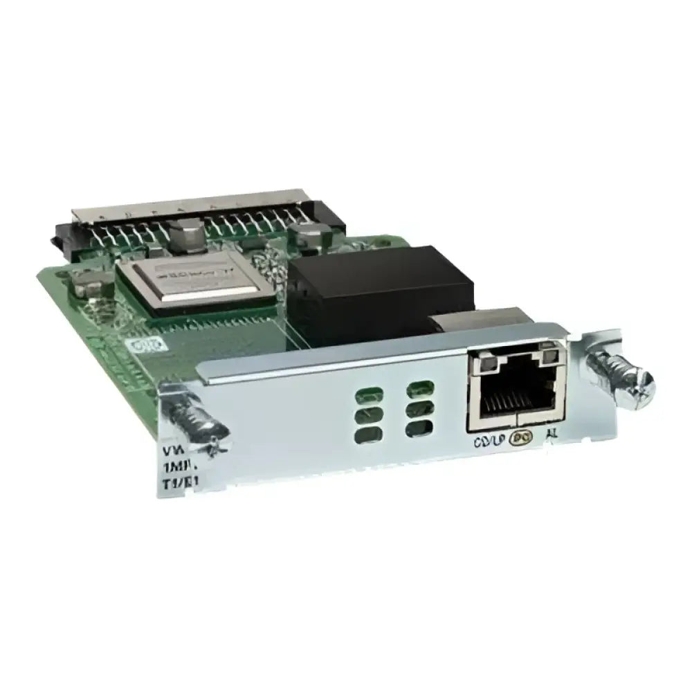 Cisco VWIC3-1MFT-T1/E1 network interface module with Ethernet port and connector, on white background