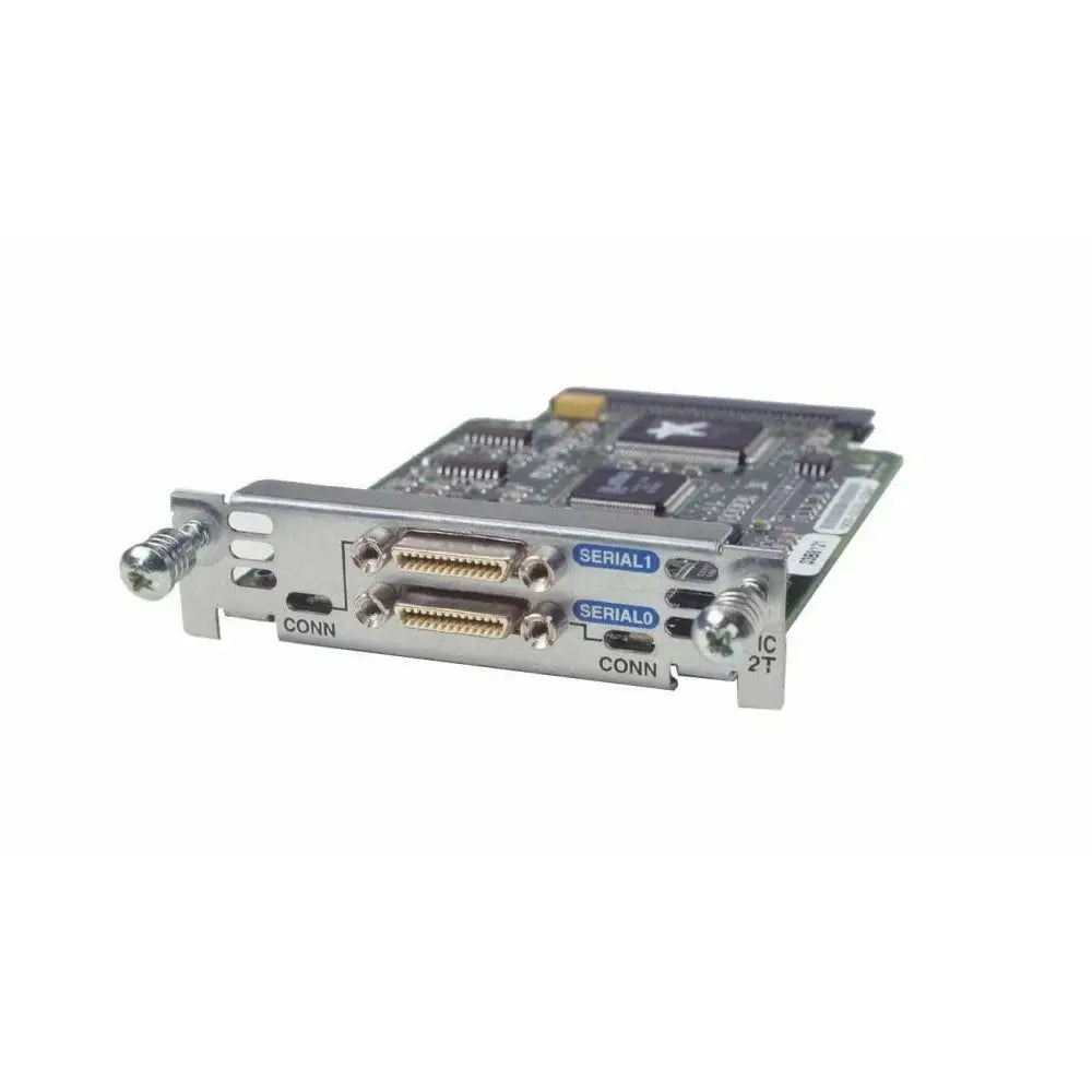 Cisco WIC-2T dual serial WAN interface card with two DB-60 ports on white background