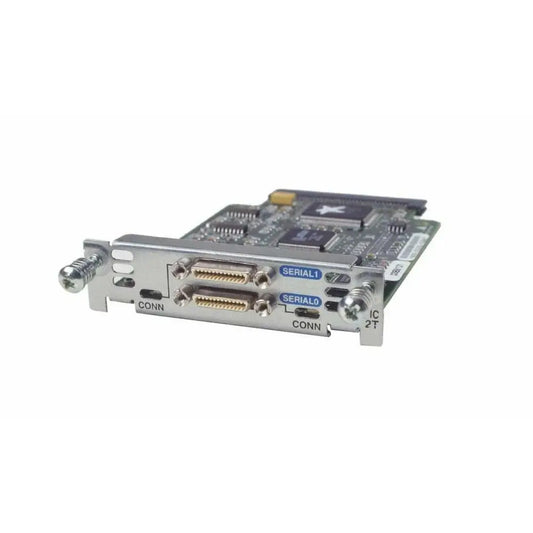 Cisco WIC-2T dual serial WAN interface card with two DB-60 ports on white background