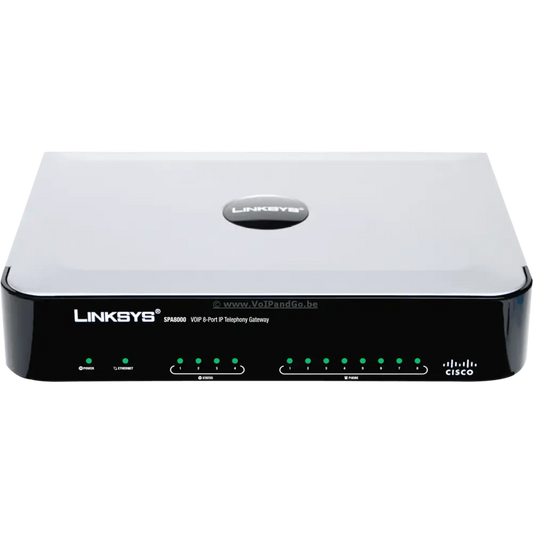 Linksys SPA8000 8-port FXS analog gateway by Cisco with LED indicator lights, front view
