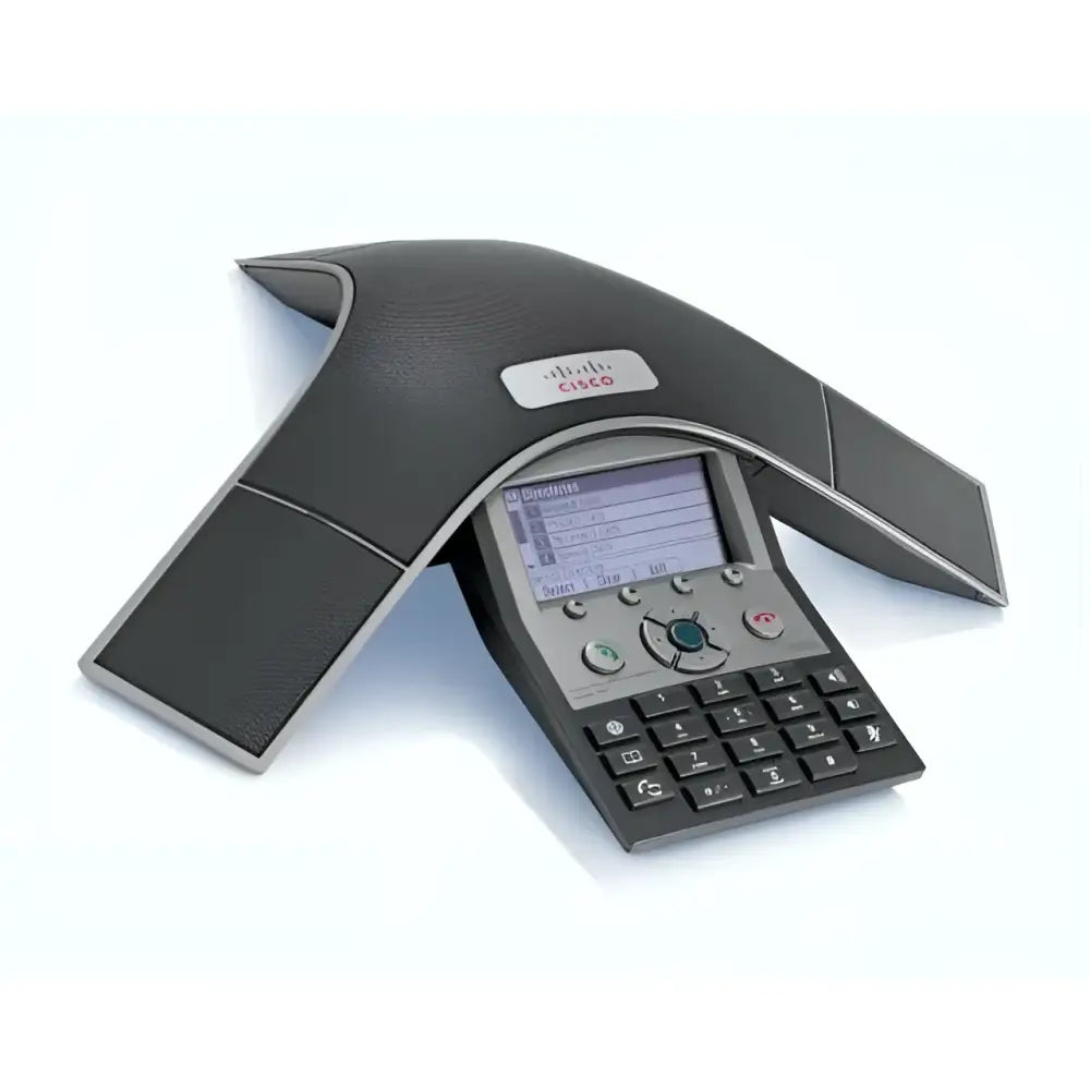 Cisco Unified 7937 IP conference station on white background, with digital display and keypad