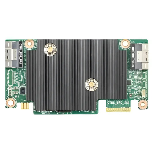 Dell PERC H345 12G front RAID controller card with black heatsink, top view
