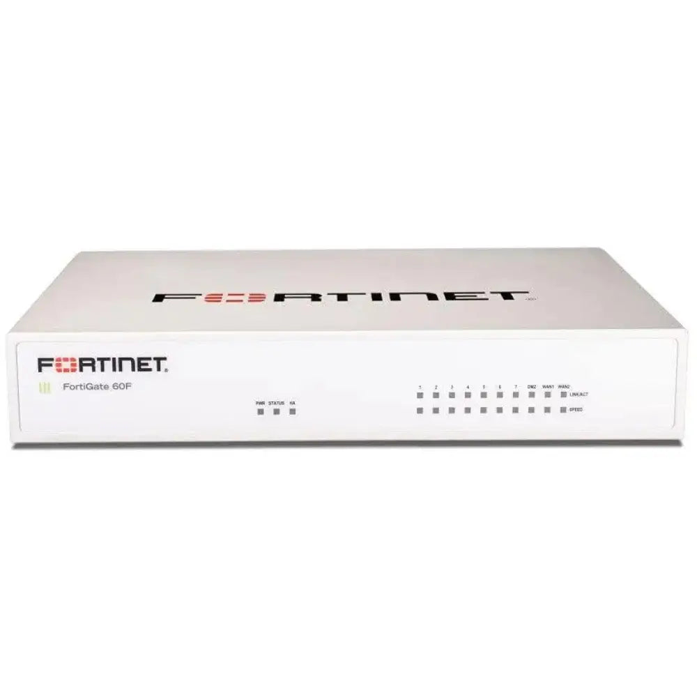 Fortinet FortiGate 60F 10-port security appliance in white, front view, refurbished