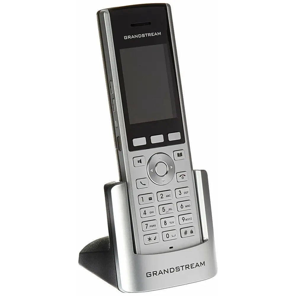 Grandstream WP820 enterprise Wi-Fi Bluetooth portable phone on charging cradle