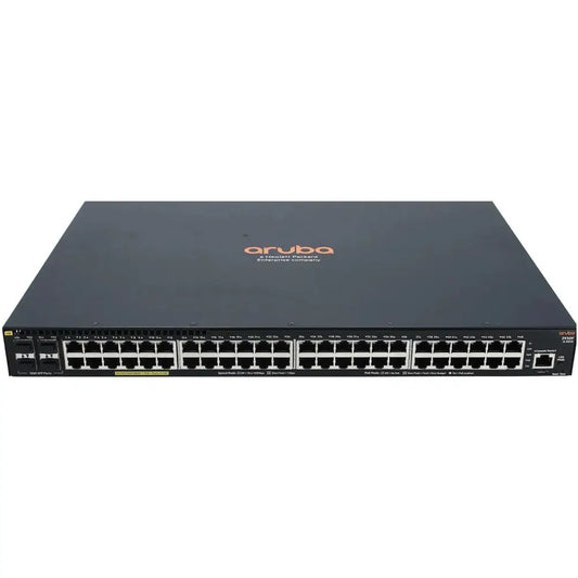 HP Aruba 2930F 48-port network switch front view with multiple Ethernet ports