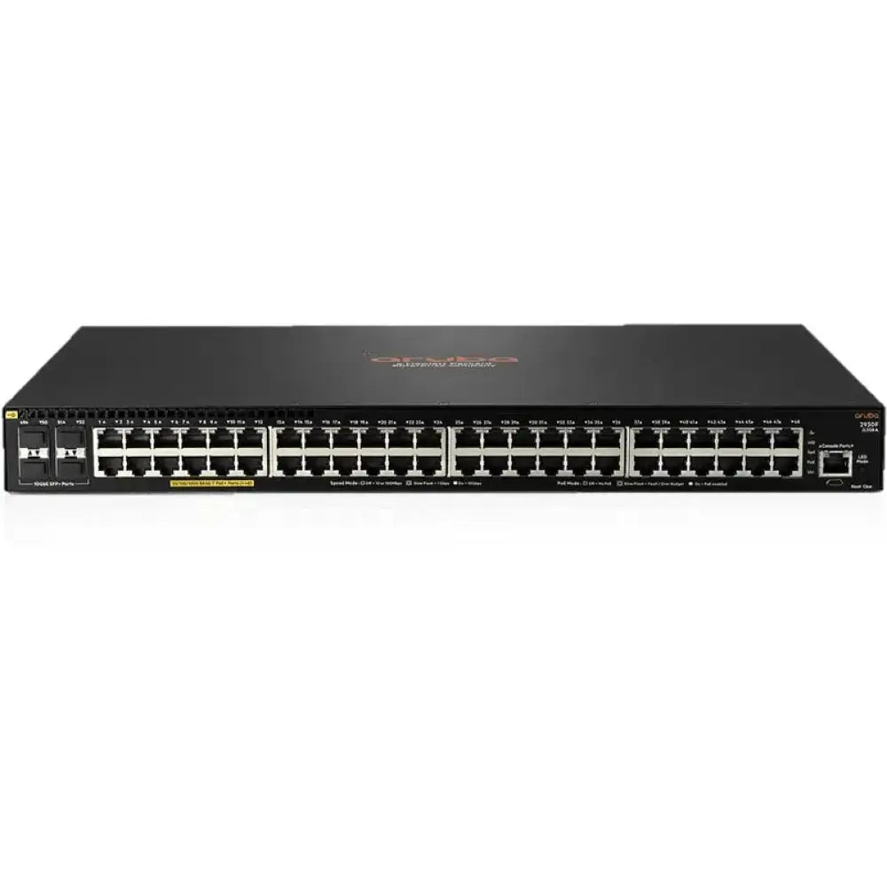 HP Aruba 2930F 48G 4SFP switch JL260A refurbished front view, network ports visible