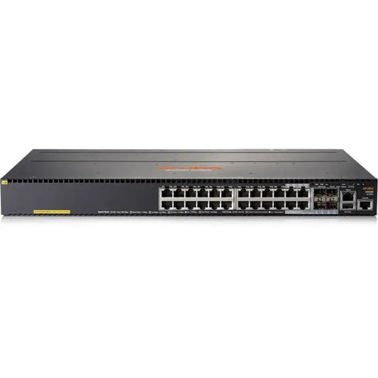 HP Aruba 2930M 24G PoE network switch JL320A front view with 24 Ethernet ports