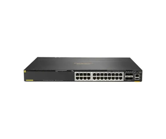 HP Aruba 6300M 24-port PoE Gigabit switch with 4 SFP56 ports, front view, on white background