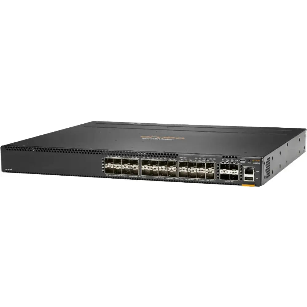 HP Aruba 6300M 24-port SFP and 4-port SFP56 PoE switch JL658A, black front view