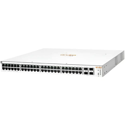 HP Aruba Instant On 1930 48G PoE network switch, white, front view with ports