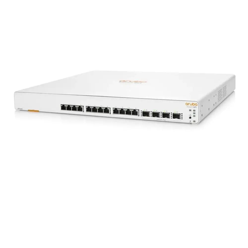 HP Aruba Instant On 1960 12XGT 4SFP+ Switch JL805A front view, white network switch