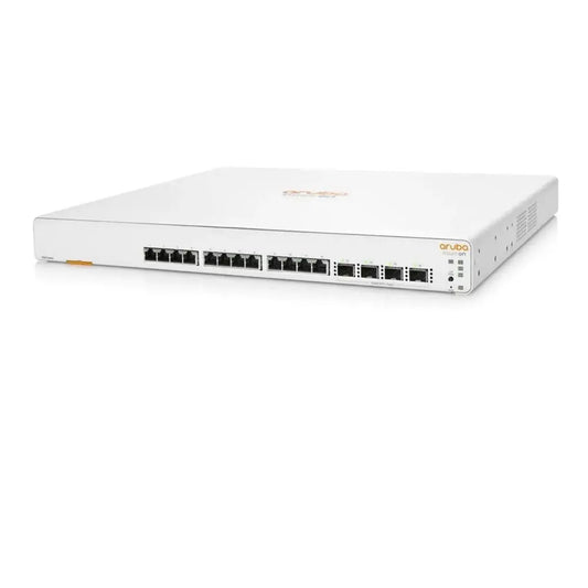 HP Aruba Instant On 1960 12XGT 4SFP+ Switch JL805A front view, white network switch