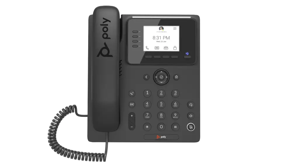 HP Polycom CCX 350 SIP phone with display screen, keypad, and corded handset