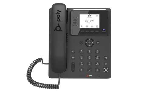 HP Polycom CCX 350 SIP phone with display screen, keypad, and corded handset