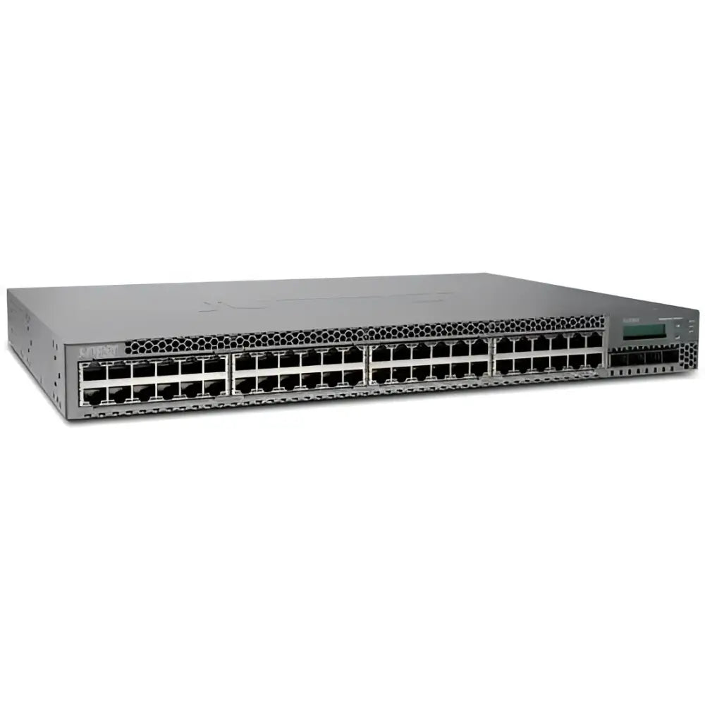 Juniper EX3300-48P 48-port PoE Gigabit Ethernet switch, front panel view, refurbished unit