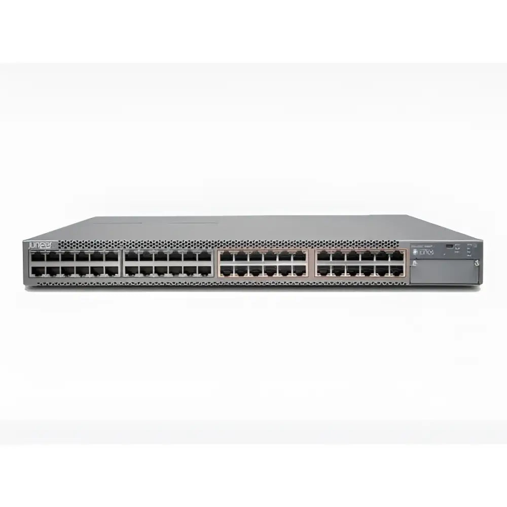 Juniper Networks EX4400 Series 48-port gigabit switch, front view, gray refurbished unit