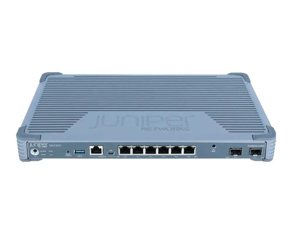 Juniper Networks SRX300 6-port security firewall refurbished, front panel ports visible