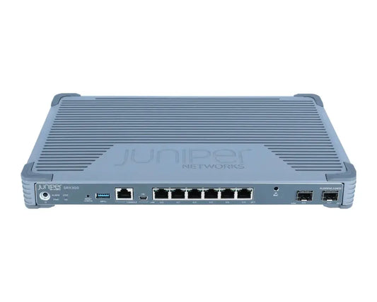 Juniper Networks SRX300 6-port security firewall refurbished, front panel ports visible