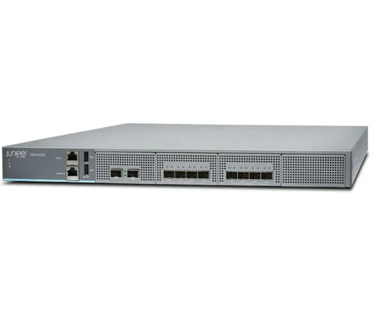 Juniper Networks SRX4100 series 8-port security firewall front view, refurbished