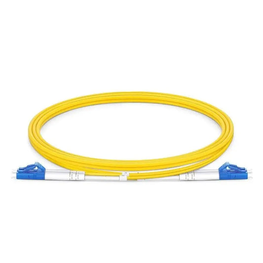 Yellow LC to LC 1m single mode fiber optic patch cable with blue connectors