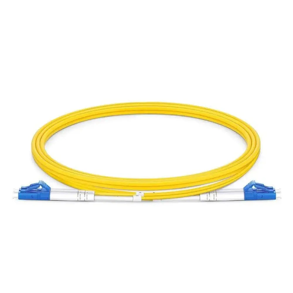 Yellow LC to SC single mode duplex fiber optic cable with blue connectors