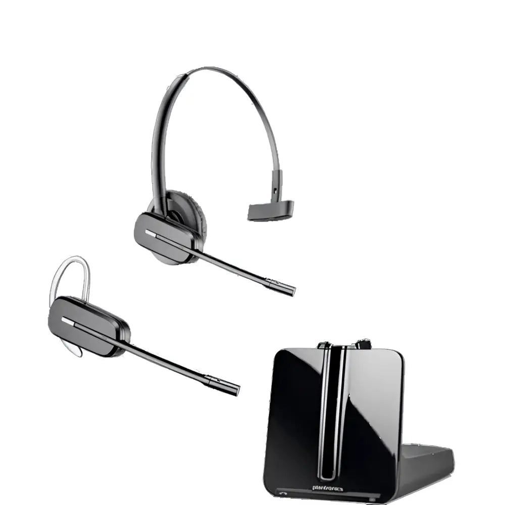 Plantronics Poly CS540 wireless headset with earpiece, headband, and charging base
