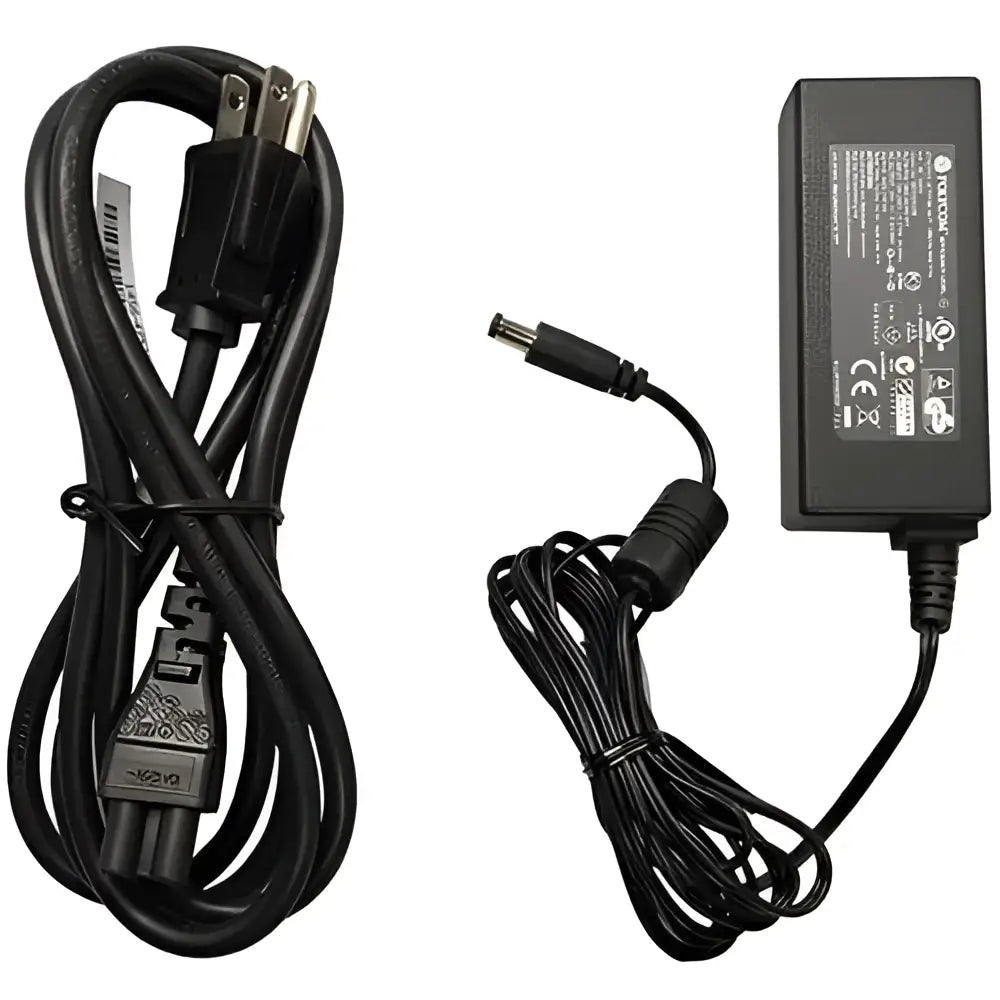 Polycom 48V power adapter and cable for CCX 400 500 600 700 series, black, on white background