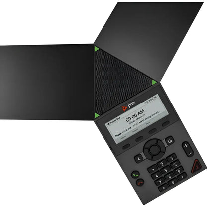 Polycom RealPresence Trio 8300 conference phone with LCD screen and keypad, top view