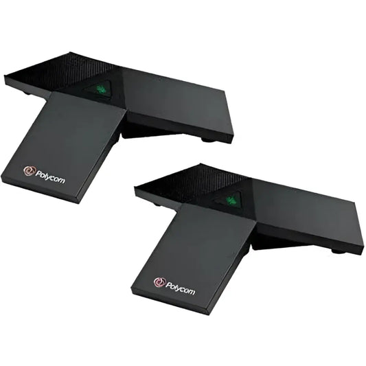 Polycom RealPresence Trio black microphone kit set, two units on white background