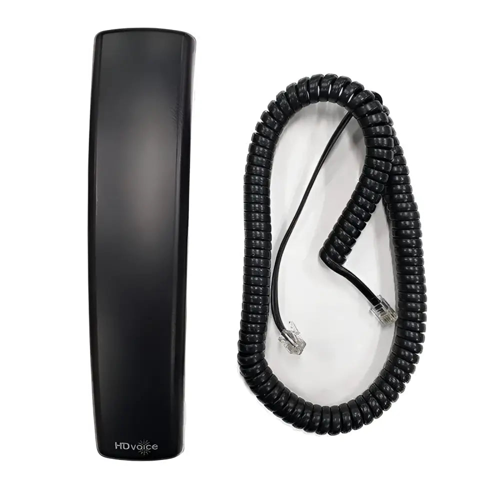 Polycom VVX replacement handset with black curly cord on white background