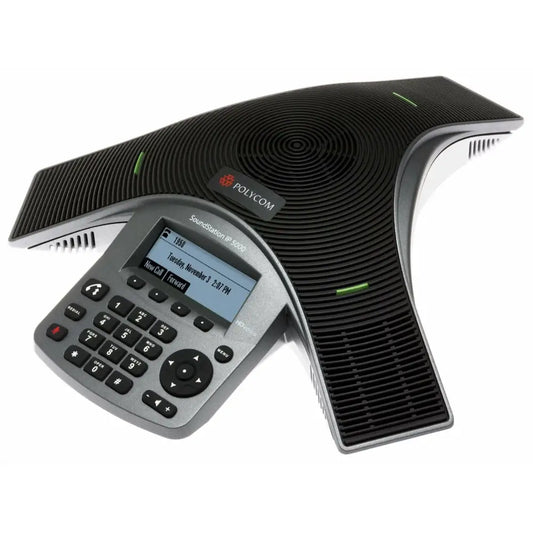 Polycom SoundStation IP 5000 conference phone with LCD screen and keypad on white background
