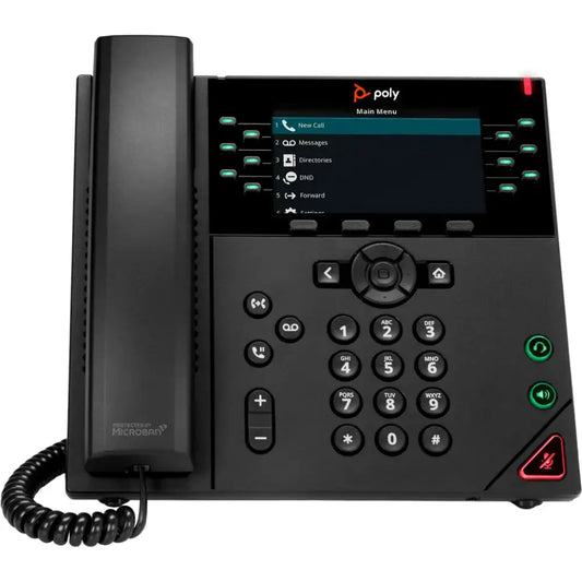 Polycom VVX 450 IP phone with LCD screen, physical keypad, and wired handset