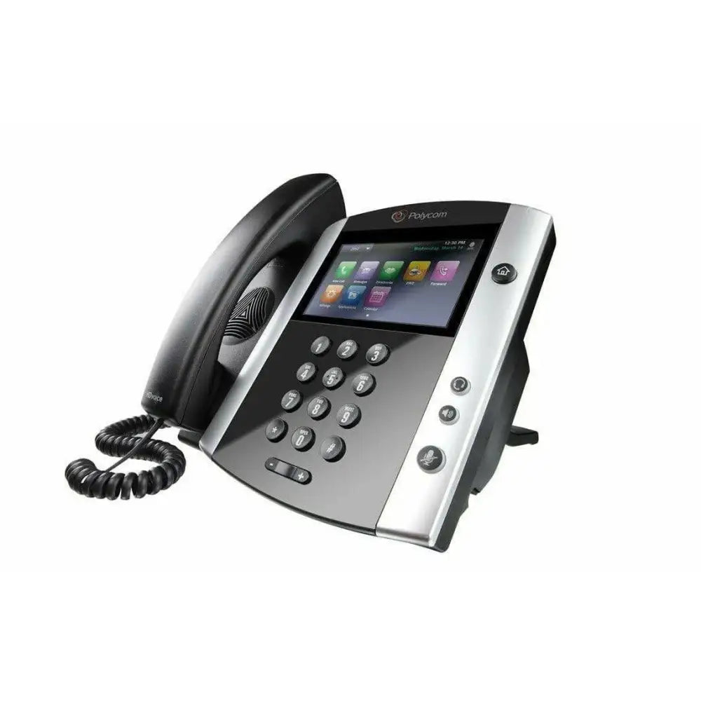 Polycom VVX 600 gigabit IP phone with touchscreen and handset, refurbished model