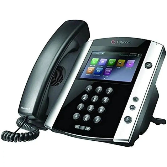 Polycom VVX 601 Gigabit Skype IP phone with touchscreen and keypad on white background