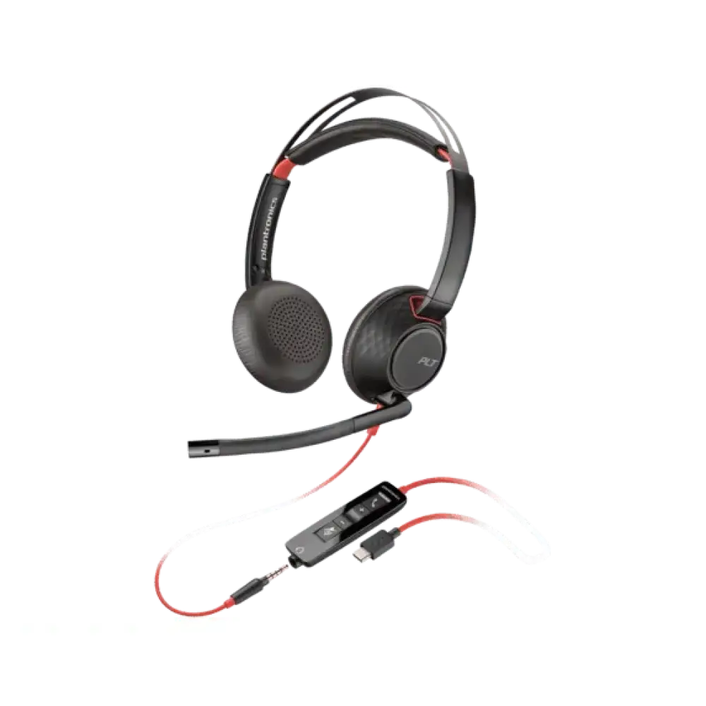 Poly Plantronics Blackwire 5220 USB-C wired stereo headset with boom mic and in-line controls