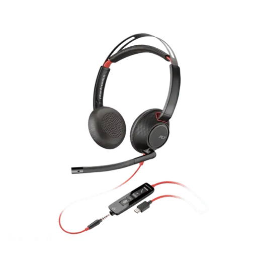 Poly Plantronics Blackwire 5220 USB-C wired stereo headset with boom mic and in-line controls