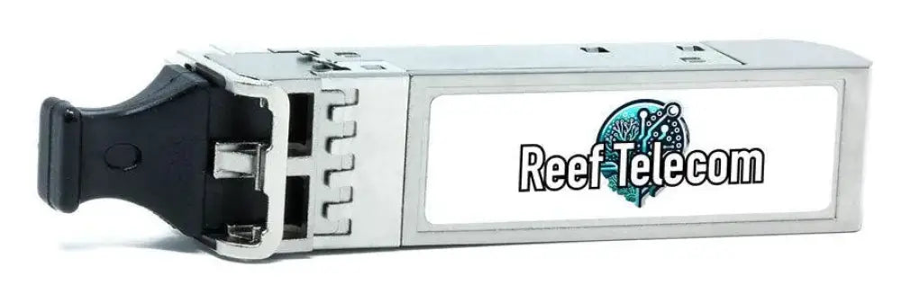 Reef Telecom 10GBase-T SFP+ copper module with label and logo, metallic connector design