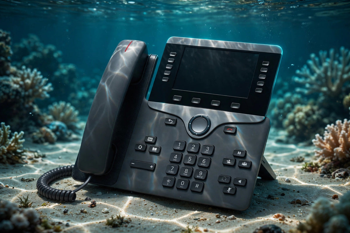 Cisco IP phone on a coral reef seabed