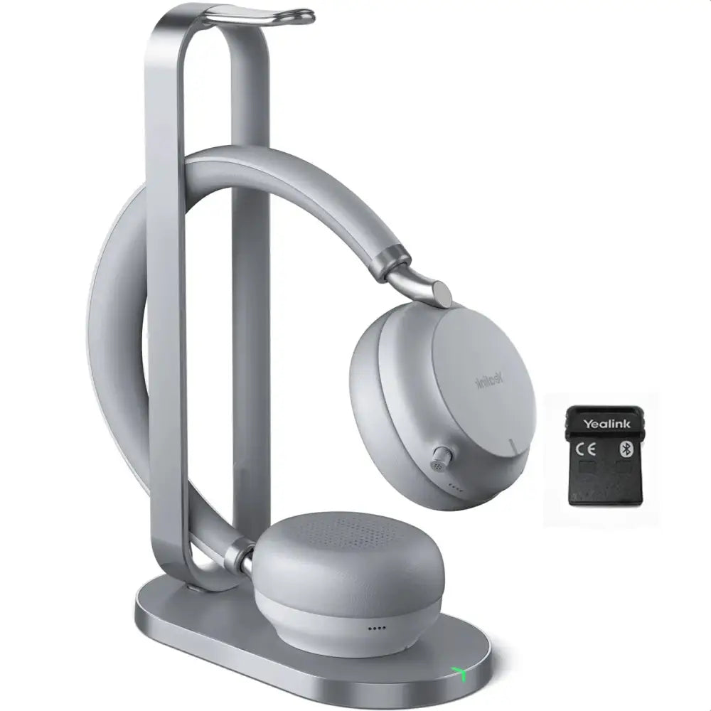 Yealink BH72 Lite gray Bluetooth headset with charging station and USB adapter