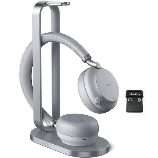 Yealink BH72 Lite gray Bluetooth headset with charging station and USB adapter