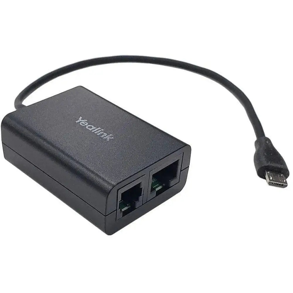 Yealink EHS60 wireless headset adapter with two ethernet ports and USB cable, black