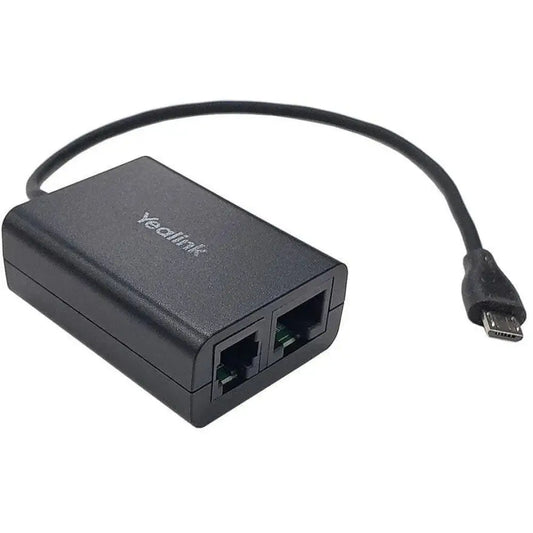 Yealink EHS60 wireless headset adapter with two ethernet ports and USB cable, black