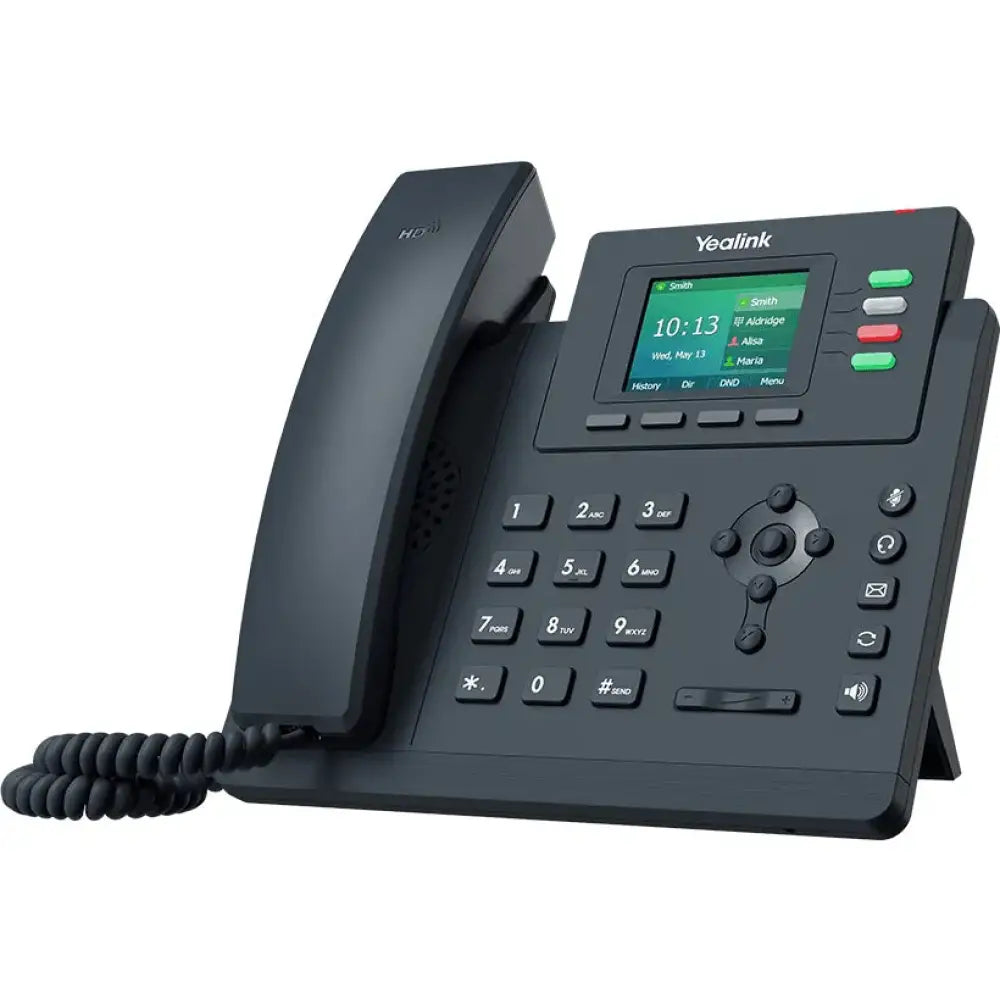 Yealink T33G entry-level IP phone with color LCD, handset, and keypad on desk