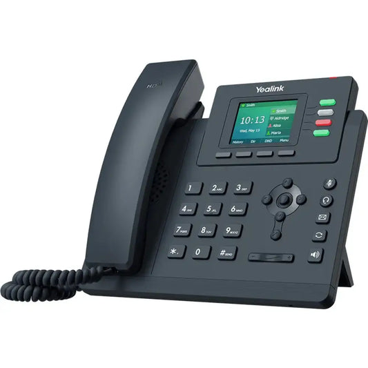 Yealink T33G entry-level IP phone with color LCD, handset, and keypad on desk