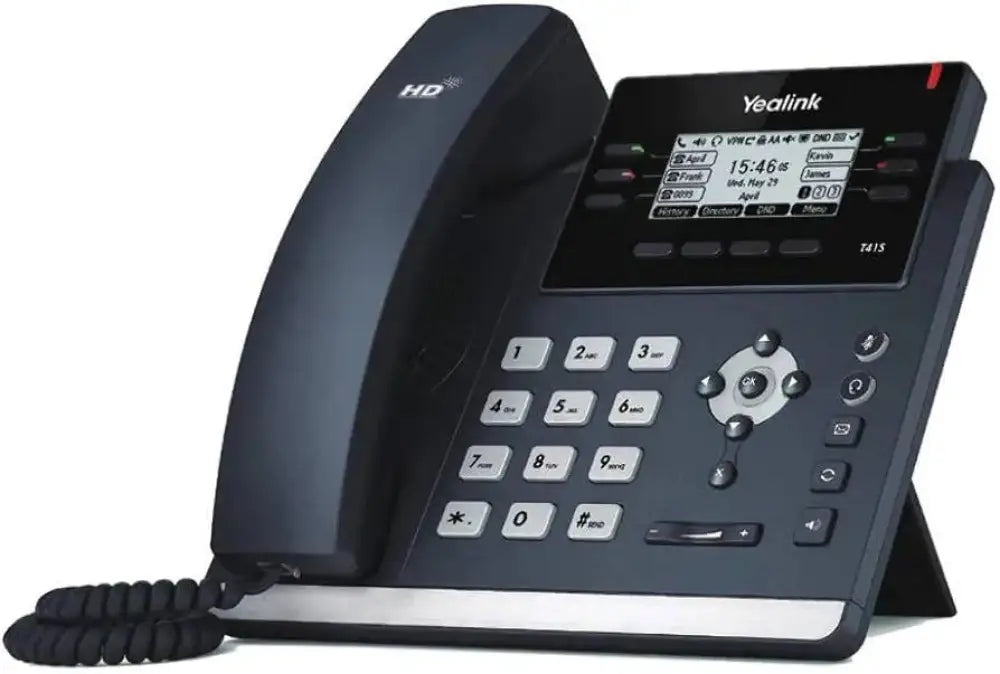 Yealink T41S 6-line PoE SIP Gigabit IP phone with display and keypad on desk