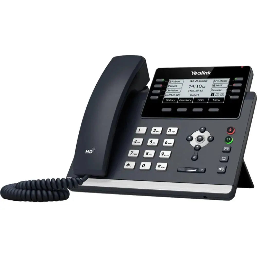 Yealink T42S SIP gigabit IP phone with HD handset and LCD display on a white background