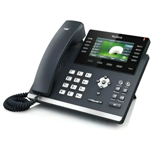 Yealink T46G SIP gigabit IP phone with color display and keypad, handset on base