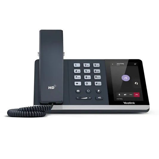 Yealink T55A IP phone with 4.3-inch touchscreen and handset, front view